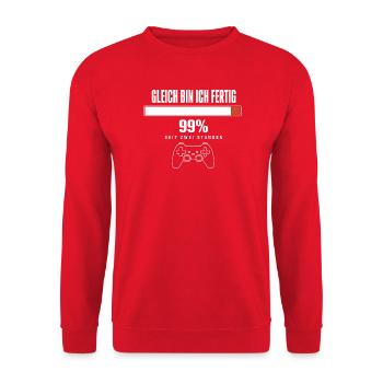 Gleich bin ich fertig Gamer Zocker Herren Jungs - Unisex Pullover - Rot - Vorne - Alina (178cm) & Michal (187cm)