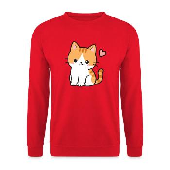 Süßes Kawaii-Kätzchen mit rosa Herz - Unisex Pullover - Rot - Vorne - Alina (178cm) & Michal (187cm)