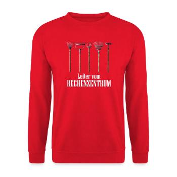 Leiter vom Rechenzentrum Gärtner - Unisex Pullover - Rot - Vorne - Alina (178cm) & Michal (187cm)