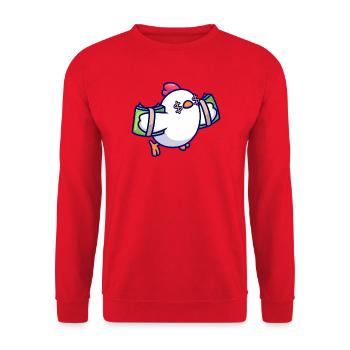 Cash Chick Maskottchen mit Dollar Eyes - Unisex Pullover - Rot - Vorne - Alina (178cm) & Michal (187cm)