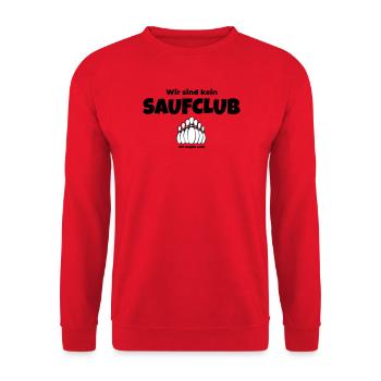 Wir sind kein Saufclub – Wir kegeln auch - Unisex Pullover - Rot - Vorne - Alina (178cm) & Michal (187cm)