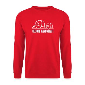 GLEICHE MANNSCHAFT – Partner-Look Caps Set Design - Unisex Pullover - Rot - Vorne - Alina (178cm) & Michal (187cm)