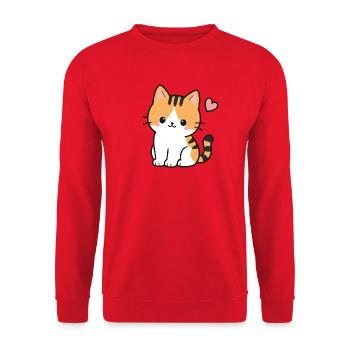 Kawaii Chat tigré orange mignon avec un cœur - Sweat-shirt Unisexe - rouge - Devant - Alina (178cm) & Michal (187cm)