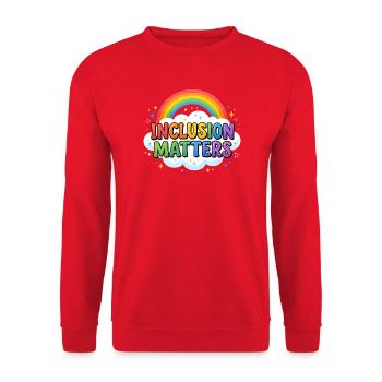 L’inclusion est importante – Éducation spécialisée – Freundli - Sweat-shirt Unisexe - rouge - Devant - Alina (178cm) & Michal (187cm)