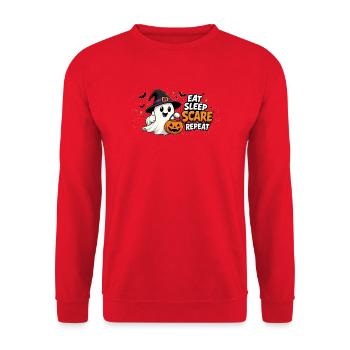 Halloween eat, sleep, scare, repeat - Unisex Pullover - Rot - Vorne - Alina (178cm) & Michal (187cm)