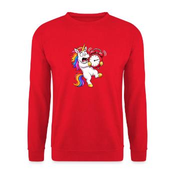 Funny Unicorn Alarm Clock Battle - Unisex Sweatshirt - red - Front - Alina (178cm) & Michal (187cm)