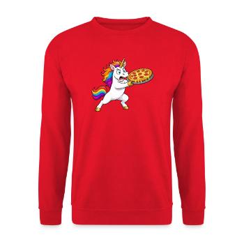 Funny Unicorn Pizza Rescue - Unisex Sweatshirt - red - Front - Alina (178cm) & Michal (187cm)