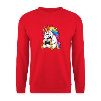 Funny Unicorn Gamer Rage Quit - Unisex Sweatshirt - red - Front - Alina (178cm) & Michal (187cm)