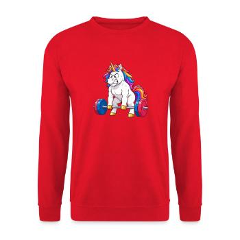 Funny Unicorn Gym Deadlift - Unisex Sweatshirt - red - Front - Alina (178cm) & Michal (187cm)