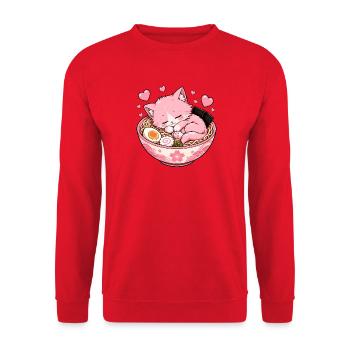 Pink Cat in Ramen Noodle Dream - Unisex Sweatshirt - red - Front - Alina (178cm) & Michal (187cm)