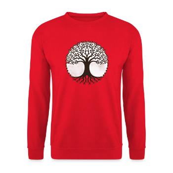 Kreisbaum Silhouette mit Wurzeln - Unisex Pullover - Rot - Vorne - Alina (178cm) & Michal (187cm)