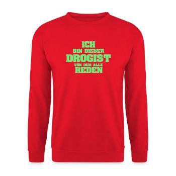 Geschenk für Drogist - Unisex Pullover - Rot - Vorne - Alina (178cm) & Michal (187cm)