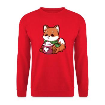 Cuddly Fox with Hearts Mug and Scarf - Unisex Sweatshirt - red - Front - Alina (178cm) & Michal (187cm)