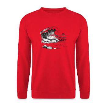 Grosse vague océanique avec île à palmiers et coquillages - Sweat-shirt Unisexe - rouge - Devant - Alina (178cm) & Michal (187cm)