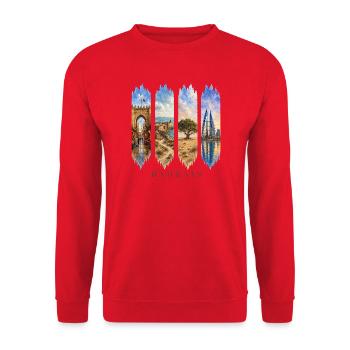 Bahrain Urlaub Travel – Orient & Moderne Motiv - Unisex Pullover - Rot - Vorne - Alina (178cm) & Michal (187cm)