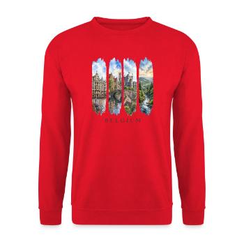 Belgien Urlaub Travel – Kultur & Städte Motiv - Unisex Pullover - Rot - Vorne - Alina (178cm) & Michal (187cm)