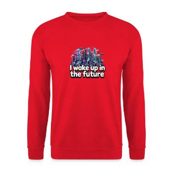 Je me réveille dans le futur - Neon Cyberpunk City - Sweat-shirt Unisexe - rouge - Devant - Alina (178cm) & Michal (187cm)