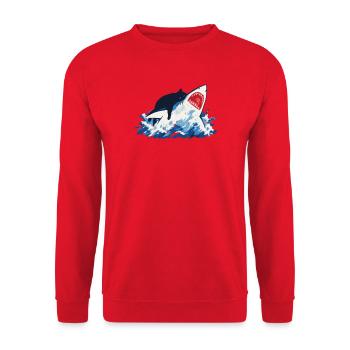 Chat Requin Humour océan  - Sweat-shirt Unisexe - rouge - Devant - Alina (178cm) & Michal (187cm)