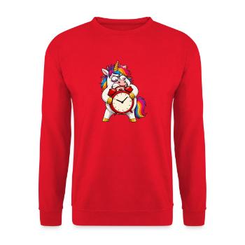 Grumpy Unicorn Alarm Clock Meltdown - Unisex Sweatshirt - red - Front - Alina (178cm) & Michal (187cm)