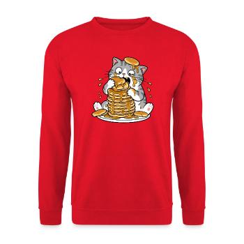 Dessin animé drôle du Chat aux Crêpes - Sweat-shirt Unisexe - rouge - Devant - Alina (178cm) & Michal (187cm)