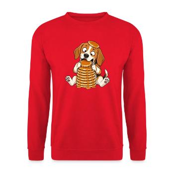 Beagle with Pancakes Funny Cartoon - Unisex Sweatshirt - red - Front - Alina (178cm) & Michal (187cm)