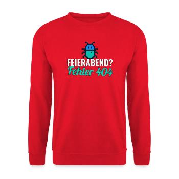 Feierabend? Fehler 404 – Shirt für Entwickler - Unisex Pullover - Rot - Vorne - Alina (178cm) & Michal (187cm)