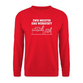 Zwei Meister eine Werkstatt – Handwerker Design - Unisex Pullover - Rot - Vorne - Alina (178cm) & Michal (187cm)
