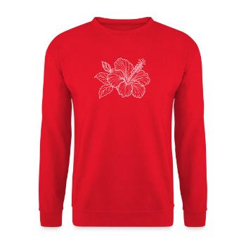 Linienkunst Hibiskusblüte Ornament - Unisex Pullover - Rot - Vorne - Alina (178cm) & Michal (187cm)