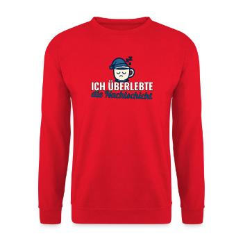 Ich überlebte die Nachtschicht – Pflege Geschenk - Unisex Pullover - Rot - Vorne - Alina (178cm) & Michal (187cm)