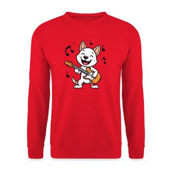 Lustige Comic Katze spielt Gitarre – Rocker Music - Unisex Pullover - Rot - Vorne - Alina (178cm) & Michal (187cm)