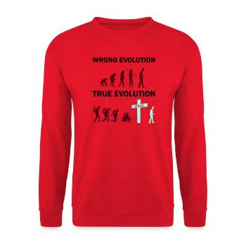 Evolution zum Kreuz: Glaube gewinnt - Unisex Pullover - Rot - Vorne - Alina (178cm) & Michal (187cm)