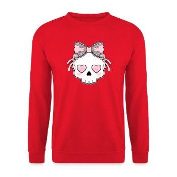Kawaii Schädel Herzaugen - Unisex Pullover - Rot - Vorne - Alina (178cm) & Michal (187cm)