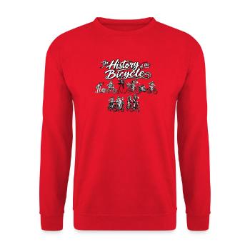 Die Geschichte des Fahrrads – Vintage Radfahrer - Unisex Pullover - Rot - Vorne - Alina (178cm) & Michal (187cm)