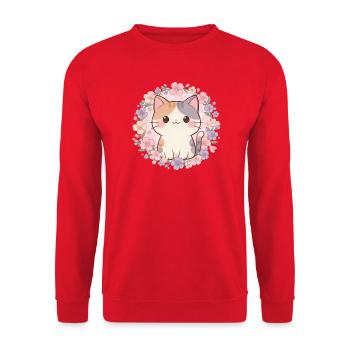 Kawaii Cat – Chat fleur mignon - Sweat-shirt Unisexe - rouge - Devant - Alina (178cm) & Michal (187cm)