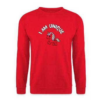 Ich bin einzigartig Einhorn - Unisex Pullover - Rot - Vorne - Alina (178cm) & Michal (187cm)