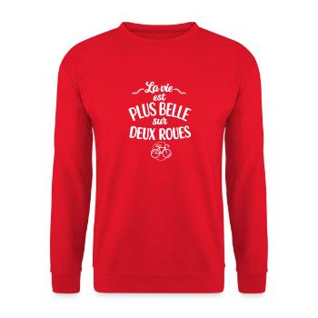 La Vie Est Plus Belle Sur Deux Roues - Cyclisme - Sweat-shirt Unisexe - rouge - Devant - Alina (178cm) & Michal (187cm)