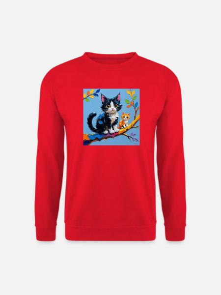 Katzen auf bunten Ästen gemalt - Unisex Pullover - Rot