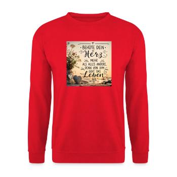 Behüte dein Herz Lebensquelle - Unisex Pullover - Rot - Vorne - Alina (178cm) & Michal (187cm)