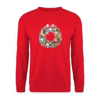 Disco Vintage 80´s Weihnachtskranz - Unisex Pullover - Rot - Vorne - Alina (178cm) & Michal (187cm)