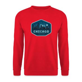 Chicago Skyline Nacht - Unisex Pullover - Rot - Vorne - Alina (178cm) & Michal (187cm)