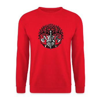 Celtic Irland Wikinger Keltisch Knoten Muster Baum - Unisex Pullover - Rot - Vorne - Alina (178cm) & Michal (187cm)