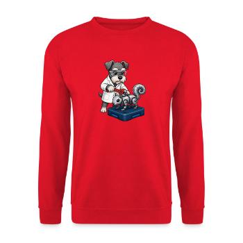 Schnauzer repariert Roboter-Eichhörnchen-Design - Unisex Pullover - Rot - Vorne - Alina (178cm) & Michal (187cm)