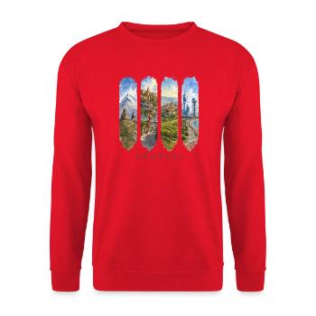 Georgien Urlaub Travel – Kaukasus & Natur Motiv - Unisex Pullover - Rot - Vorne - Alina (178cm) & Michal (187cm)