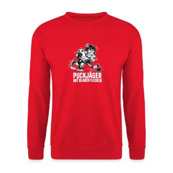 Puckjäger mit blauen Flecken – Eishockey Design - Unisex Pullover - Rot - Vorne - Alina (178cm) & Michal (187cm)