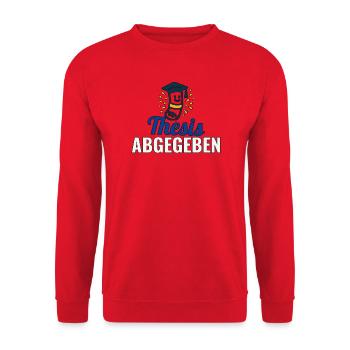 Thesis abgegeben – Feier-Shirt für Absolventen - Unisex Pullover - Rot - Vorne - Alina (178cm) & Michal (187cm)