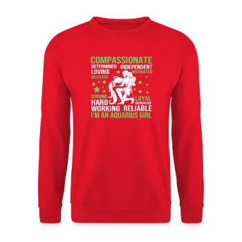 Sternzeichen Wassermann - Unisex Pullover - Rot - Vorne - Alina (178cm) & Michal (187cm)