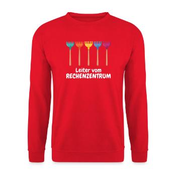 Leiter vom Rechenzentrum EDV  - Unisex Pullover - Rot - Vorne - Alina (178cm) & Michal (187cm)