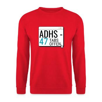 ADHS – 47 Tabs offen - Unisex Pullover - Rot - Vorne - Alina (178cm) & Michal (187cm)