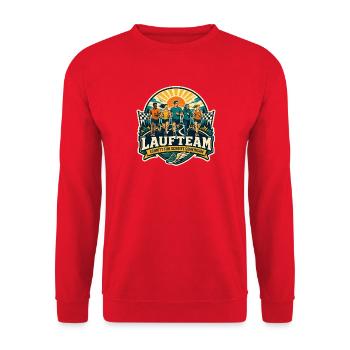 Laufteam – Schritt für Schritt gemeinsam - Unisex Pullover - Rot - Vorne - Alina (178cm) & Michal (187cm)