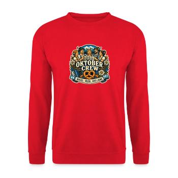 Oktober Crew – Brezel Musik gute Laune - Unisex Pullover - Rot - Vorne - Alina (178cm) & Michal (187cm)